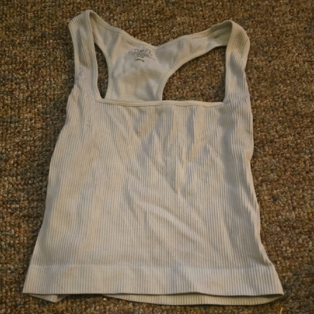 Rue21 White Ribbed Backless Tank Top